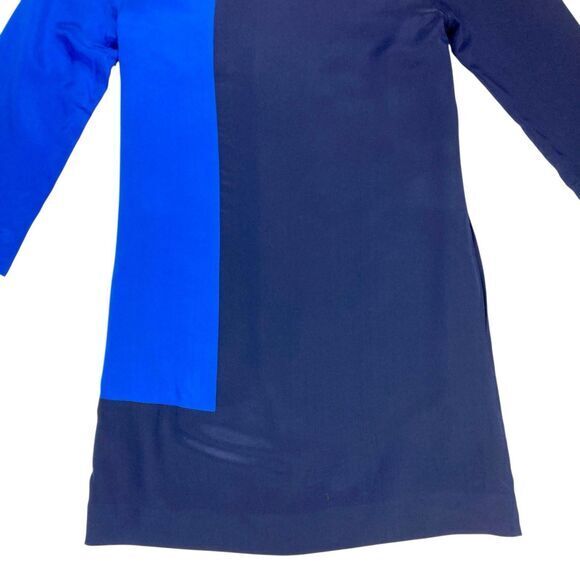 J. Crew Dress Womens Size Small Blue Colorblock 100% Silk Mini Shift Career Midi - Picture 8 of 16